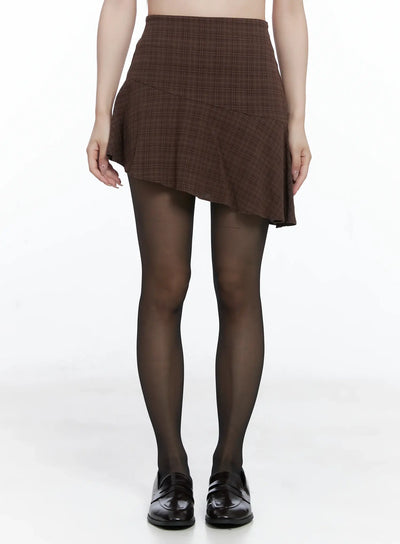 asymmetric-plaid-mini-skirt-cs501 / Brown