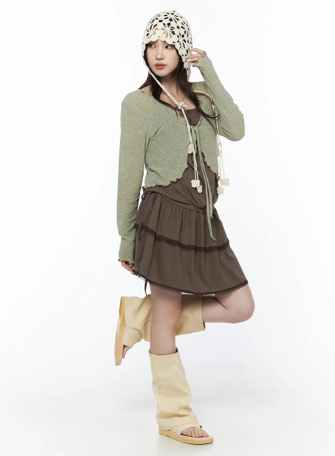 tiered-ruffle-mini-dress-cu504 / Brown