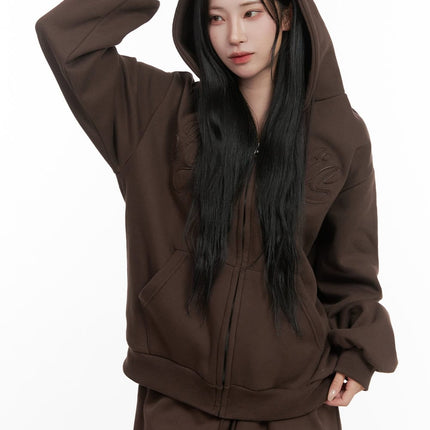 comfy-patch-zip-up-hoodie-cd404 / Brown