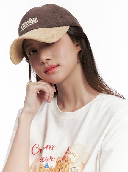 corduroy-embroidered-cap-ij510 / Brown