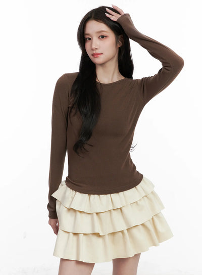 casual-round-neck-long-sleeve-cn526 / Brown