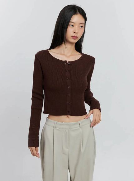 ribbed-button-up-cardigan-is516 / Brown