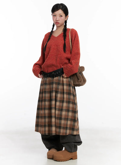 checkered-maxi-skirt-cn528 / Brown