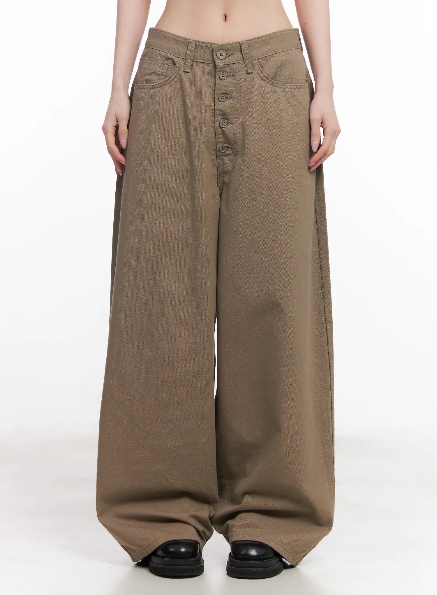 solid-wide-fit-cotton-pants-cu510 / Dark beige
