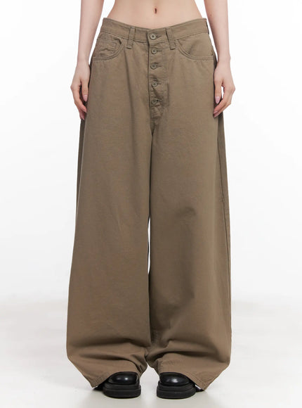 solid-wide-fit-cotton-pants-cu510 / Dark beige