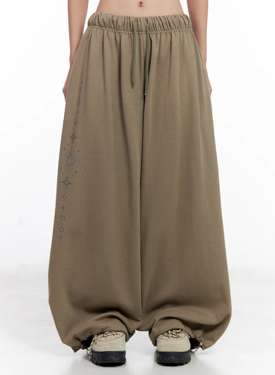 embellished-wide-leg-sweatpants-cl518 / Dark beige