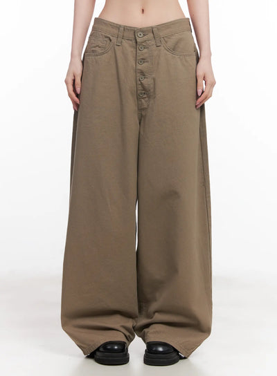 solid-wide-fit-cotton-pants-cu510 / Dark beige