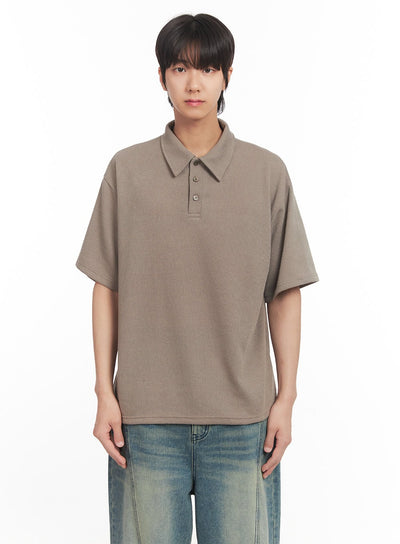 mens-collared-knitted-t-shirt-ia511 / Dark beige