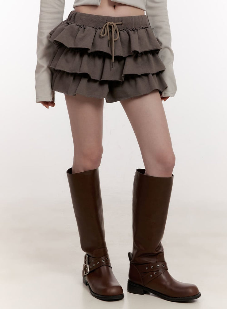 sweetheart-ruffle-mini-skirt-cj529 / Dark beige