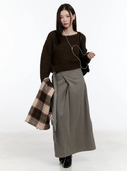 striped-wrap-skirt-id511 / Dark beige
