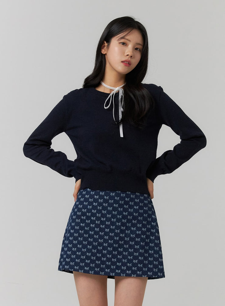 round-neck-knit-top-oj422 / Dark blue