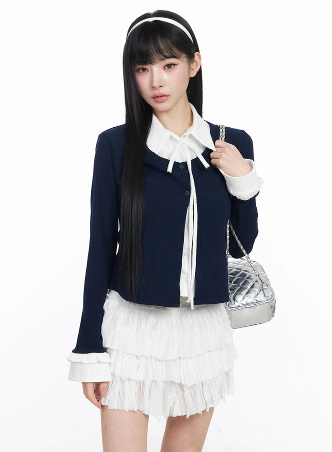 layered-shirt-cardigan-cf518 / Dark blue