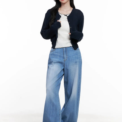 round-neck-mesh-knit-cardigan-cl516 / Dark blue