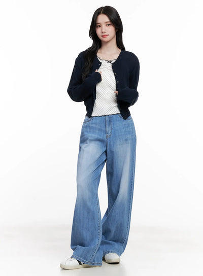 round-neck-mesh-knit-cardigan-cl516 / Dark blue