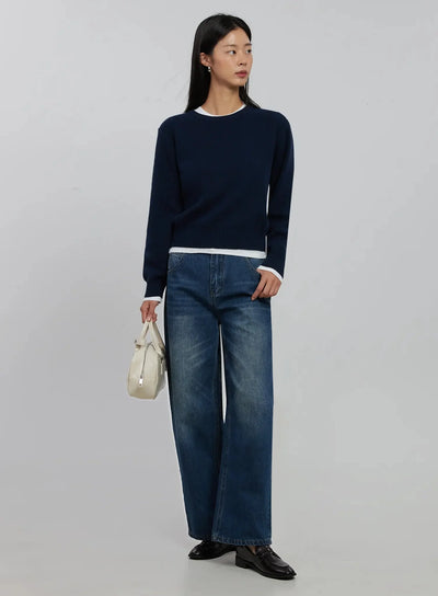 soft-round-neck-knit-top-ij508 / Dark blue