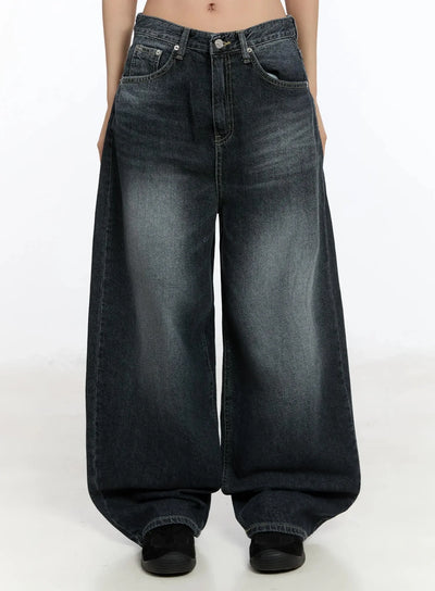 naeu-dark-washed-wide-jeans-im509 / Dark blue