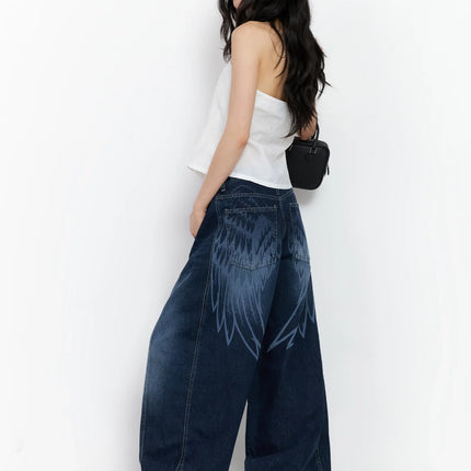 sohee-angel-wing-print-wide-leg-jeans / Dark blue