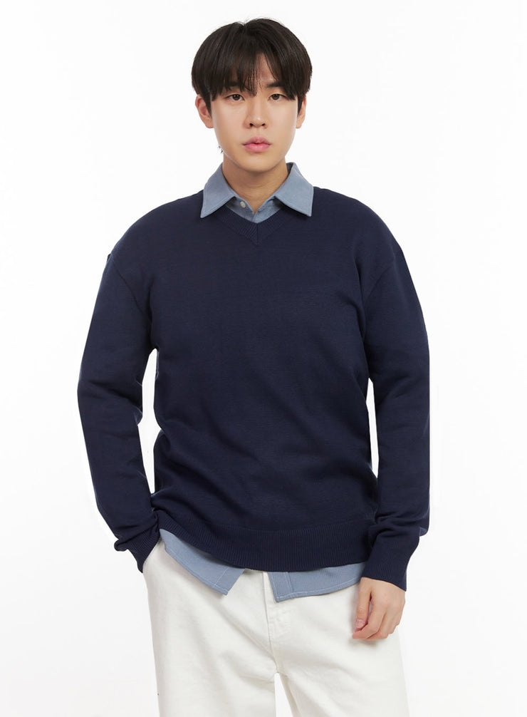 mens-v-neck-cashmere-sweater-ij517 / Dark blue