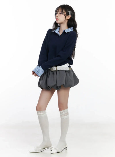 contrast-collar-knit-sweater-cj527 / Dark blue
