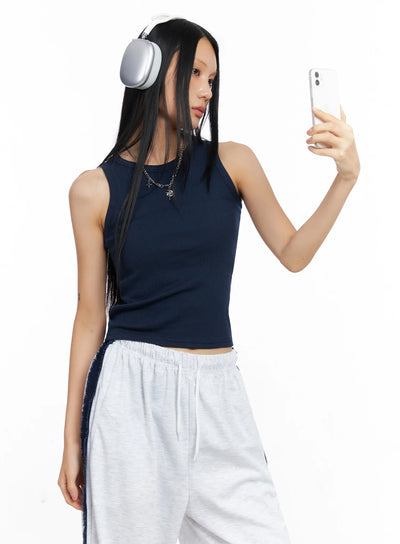 ribbed-sleeveless-crop-top-co517 / Dark blue