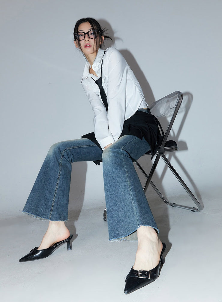 Abbey Washed Slim-Fit Flared Jeans CM504