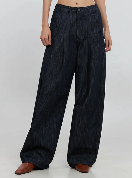 uven-pintuck-wide-leg-jeans-is516 / Dark blue
