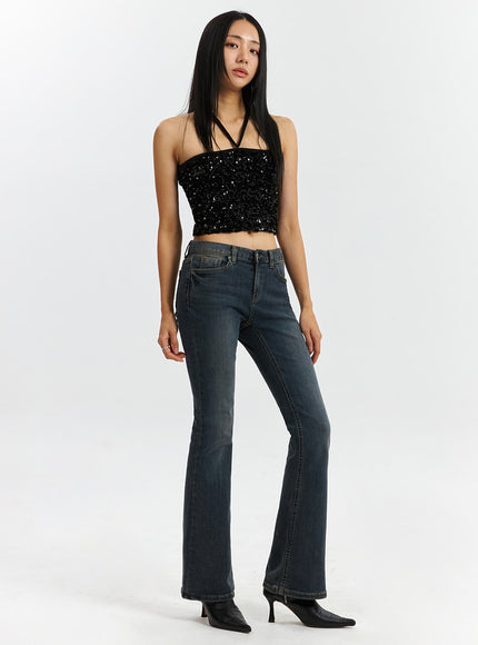 washed-bootcut-jeans-cd321 / Dark blue