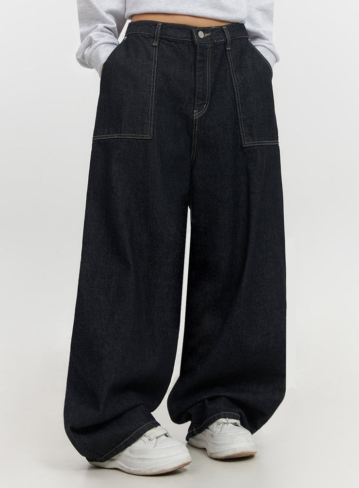 kristine-stitched-baggy-jeans-if510 / Dark blue