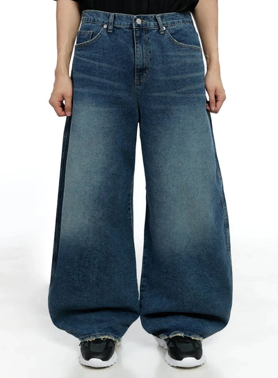 mens-frayed-hem-baggy-jeans-ig520 / Dark blue