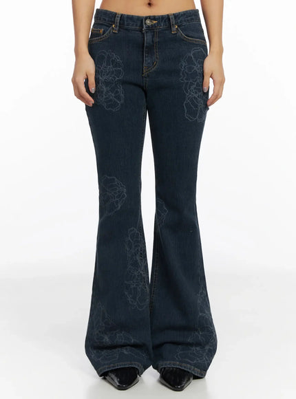 amari-floral-embriodered-bootcut-jeans-in528 / Dark blue