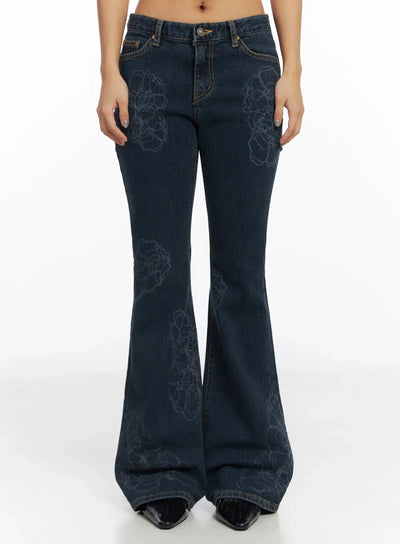 amari-floral-embriodered-bootcut-jeans-in528 / Dark blue