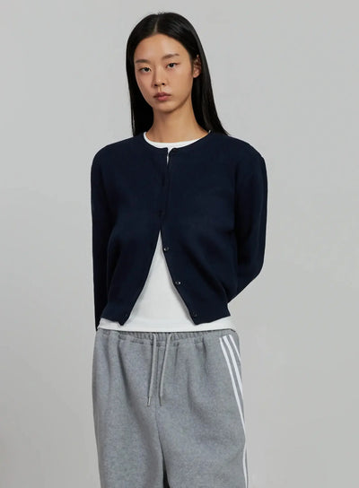 round-neck-knit-cardigan-ij505 / Dark blue