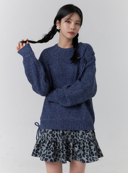 knit-round-neck-long-sleeve-sweater-oj417 / Dark blue
