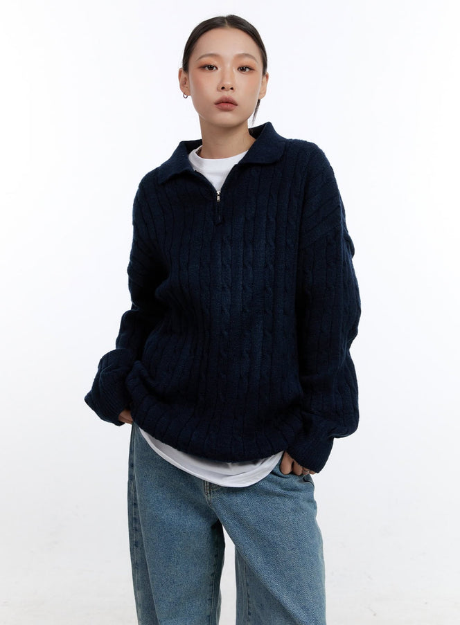 half-zip-cable-knit-sweater-co431 / Dark blue