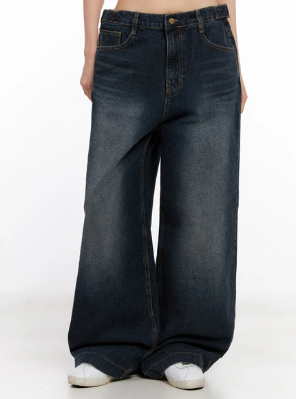 soyoung-washed-adjustable-wide-leg-jeans-ig508 / Dark blue