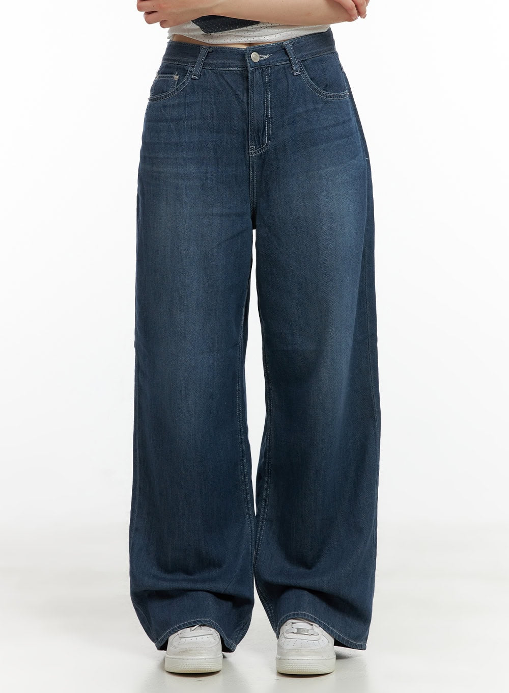solid-low-rise-baggy-jeans-cl422 / Dark blue