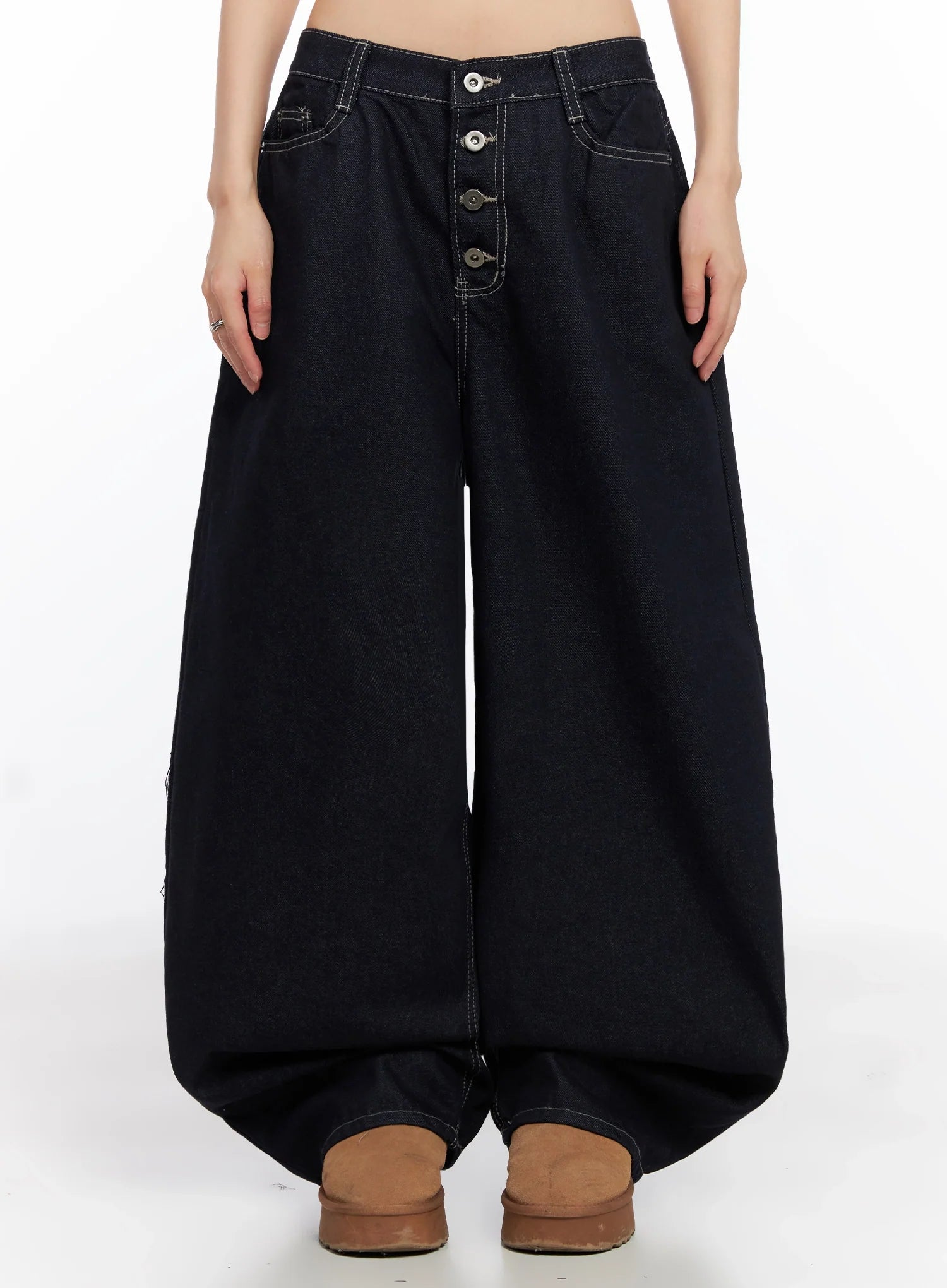 jazlyn-non-fade-button-wide-leg-jeans-in503 / Dark blue