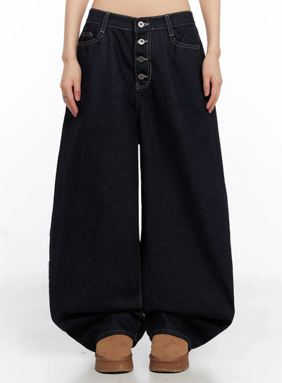 jazlyn-non-fade-button-wide-leg-jeans-in503 / Dark blue