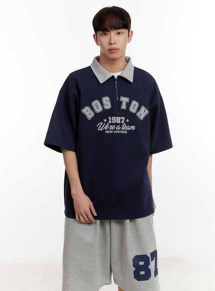 Men's Oversized Half-Zip Collared Sweatshirt IA504