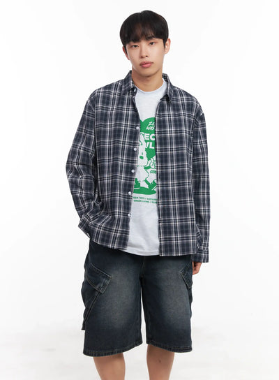 mens-loose-fit-flannel-shirt-iu519 / Dark blue
