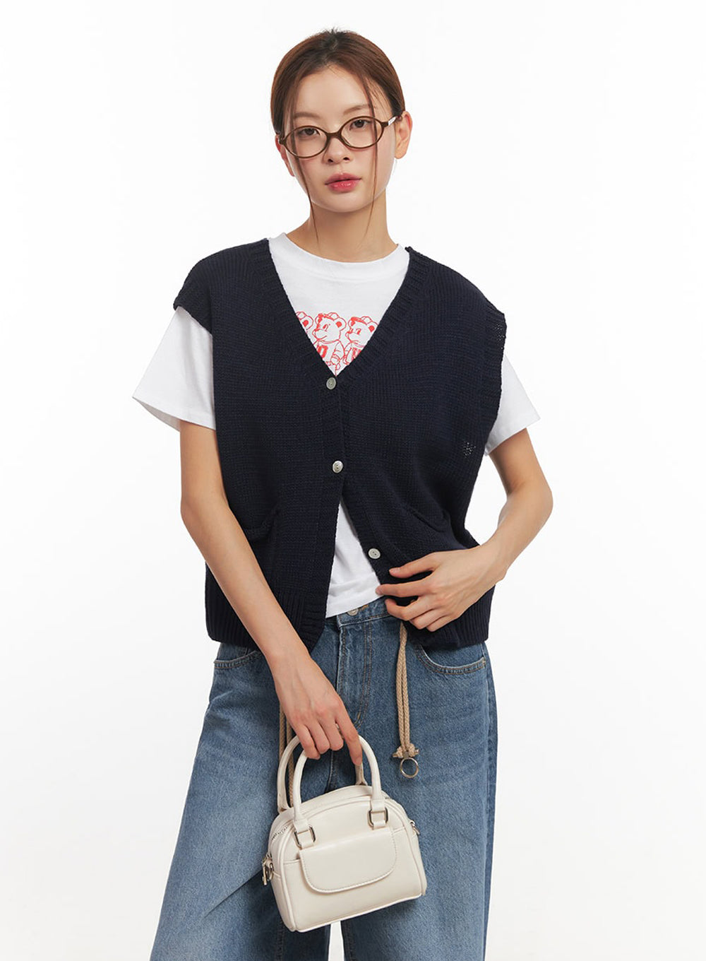 Buttoned V-Neck Sleeveless Sweater IM513