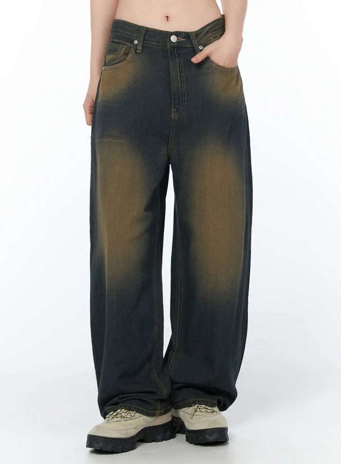 doah-vintage-washed-wide-leg-jeans-cy505 / Dark blue