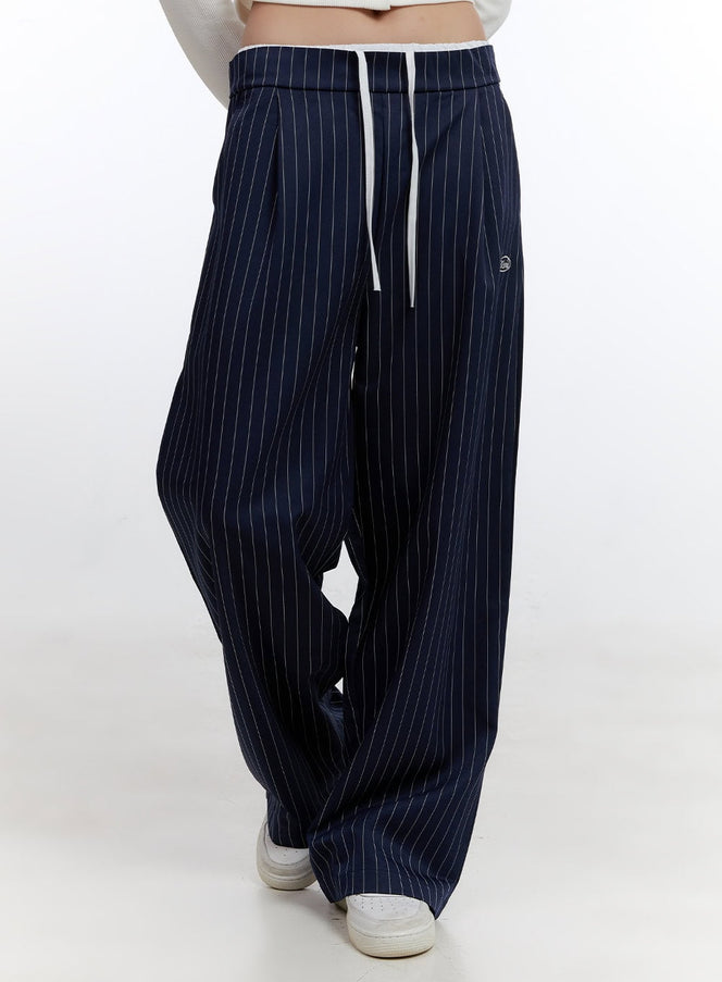 string-stripe-wide-fit-pants-co431 / Dark blue