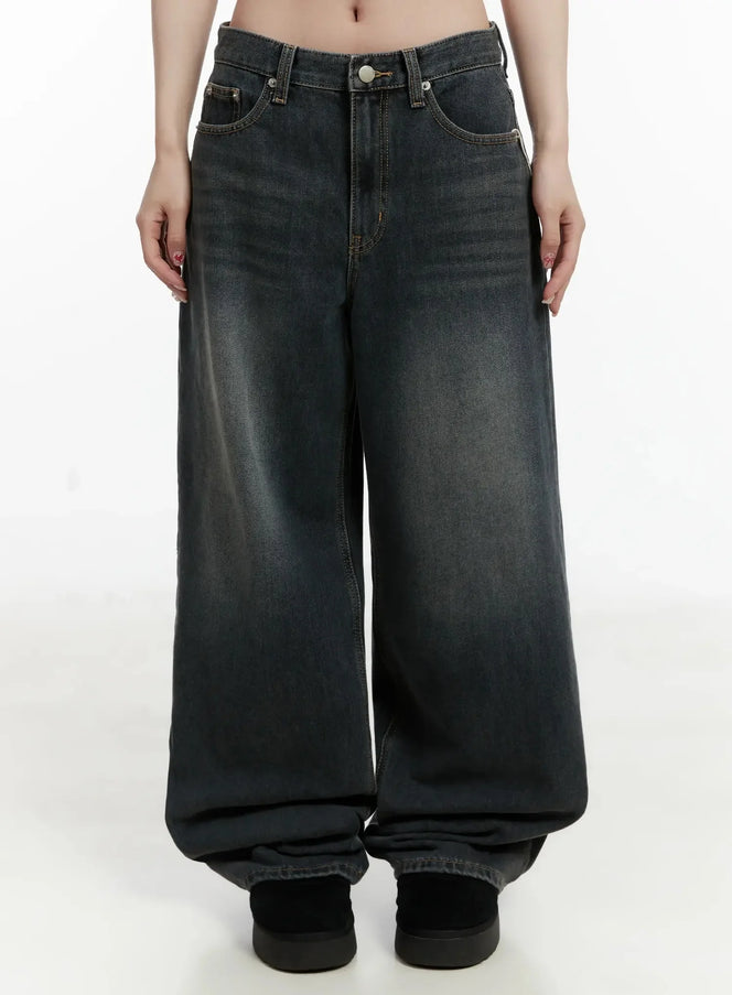 saige-fleece-lined-wide-leg-jeans-ij521 / Dark blue