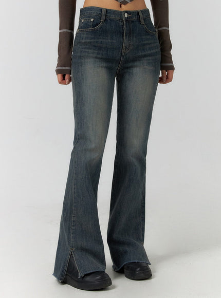 mid-waist-solid-flared-jeans-cf401 / Dark blue