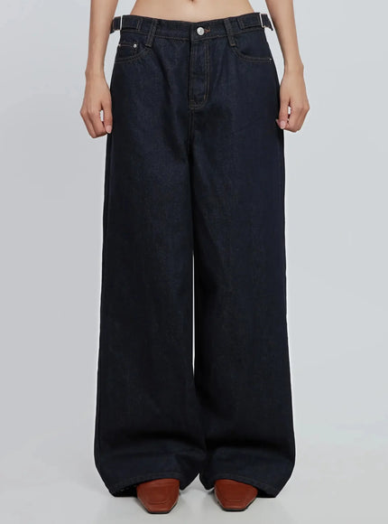 soobin-side-button-wide-leg-jeans-io530 / Dark blue