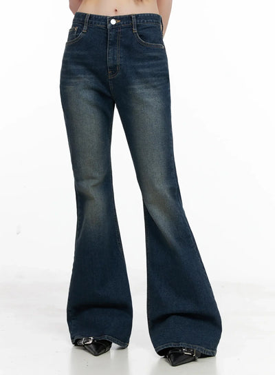 seoyeon-high-waist-distressed-flare-jeans-il531 / Dark blue