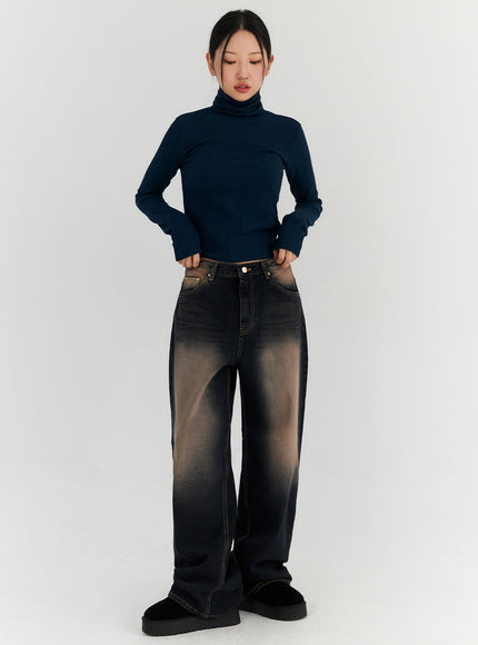 washed-straight-leg-jeans-cn315 / Dark blue