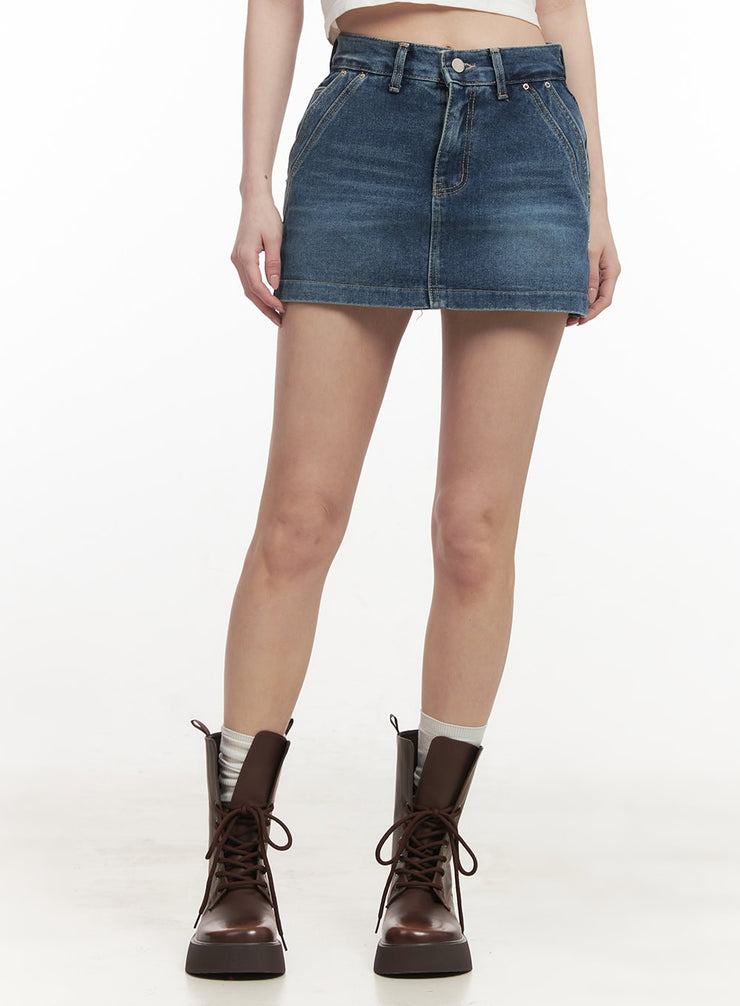 Side-Pocket Denim Mini Skirt CF513