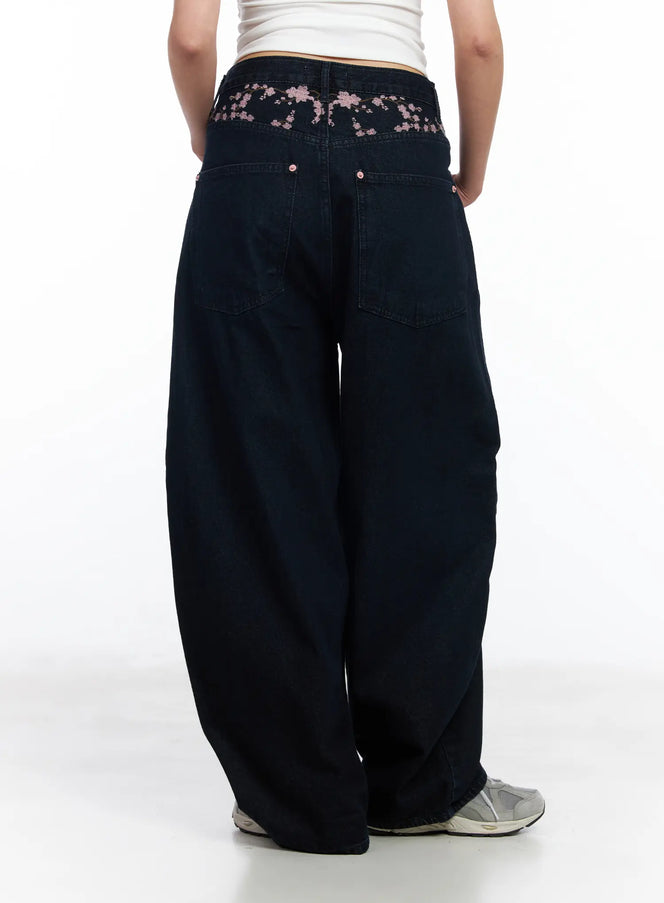 mahalia-cherry-blosson-embroidered-wide-leg-jeans-cf504 / Dark blue